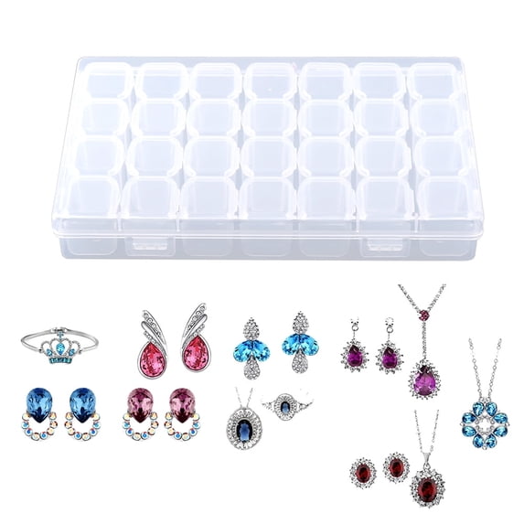 Jewelry Organizer Storage Box, 28 Compartments with Secure Lids Containers, Plastic Single Mini Plastic Storage Box for Crafts, Beads, Gem, Tools, Pill and Fishing Lures