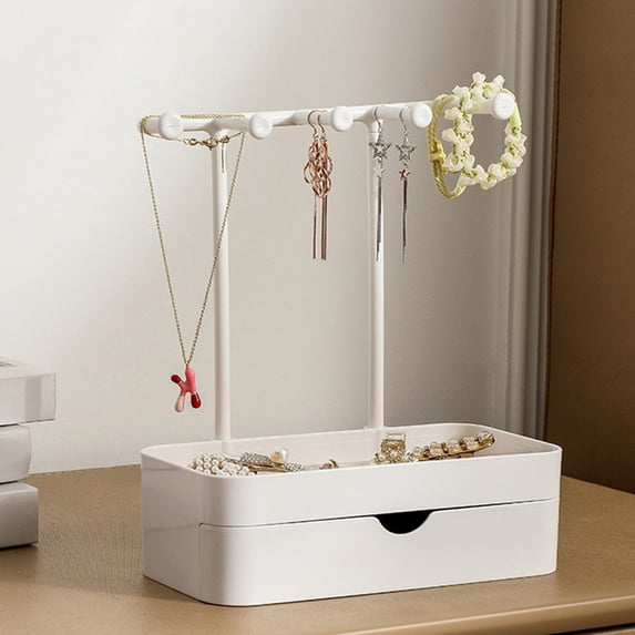 Jewelry Organizer Storage Rack Necklace Earring Bracelet Holder with Tray and Antislip Hook Desktop Ornaments Display Stand for Women Home Bedroom Dresser Countertop Jewelry Accessories Storage 1 pc