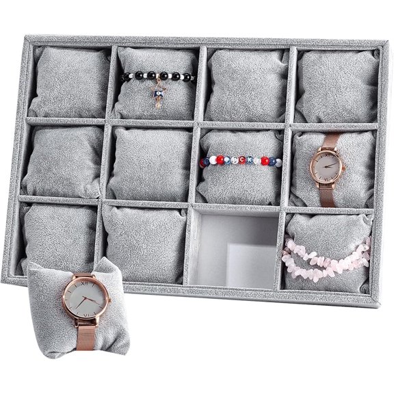 Jewelry Organizer Tray 12 Grid Watch Bracelet Pillows Velvet Bracelet Display Showcase Stackable Bangle Watch Display Holder Adjustable Pillow