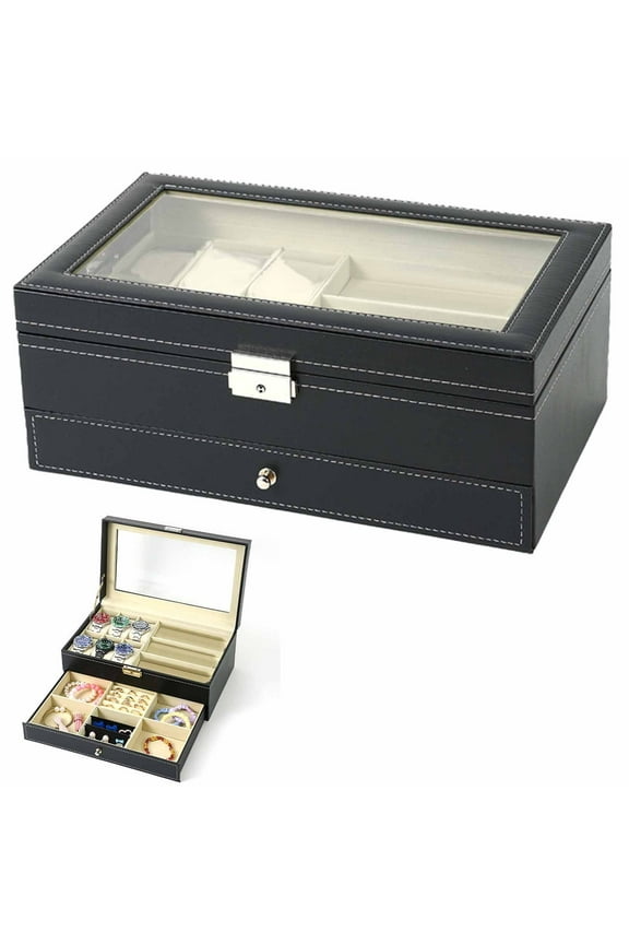 Jewelry Organizer Velvet Box Glass Top Watch Holder | Niriyo 12-Slot Storage Case With Pillow For Accessories Display Protection