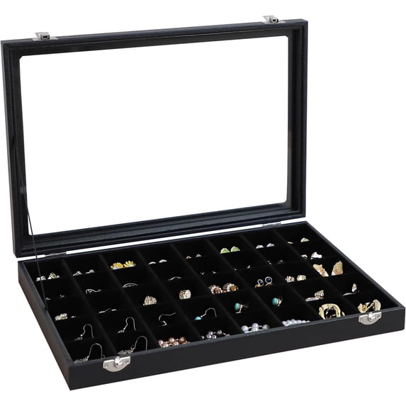 Jewelry Organizer Velvet Jewelry Tray Showcase Display Case Storage Necklace Bracelet Ring Earring Organizer Box Stackable Clear Lid Lock(Multi Jewelry Box)