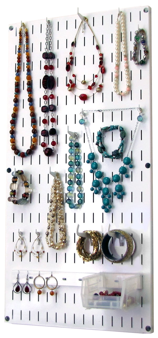 Jewelry Organizer Wall Hanging Jewelry Holder Necklace Rack - White Wall Mounted Jewelry Organizer System