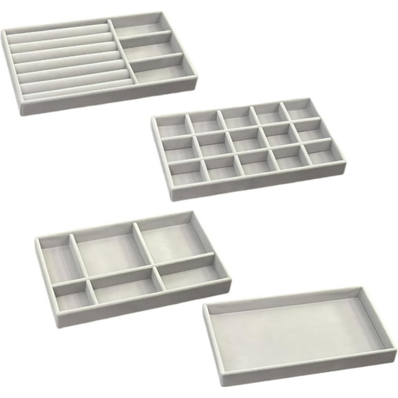 Jewelry Organizer for Drawer: Velvet Jewelry Trays, Stackable Dividers for Rings, Earrings, Necklaces, Bracelets, Watches, and Vanity Storage (Grey)