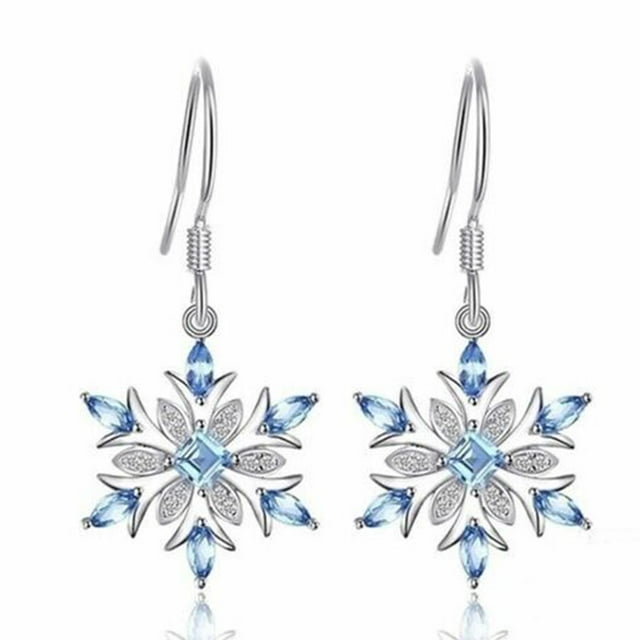 Jewelry Palace Promotion 1.54Ct Natural Blue Topaz Dangle Earrings 925 Sterling Silver Snowflake Christmas Earrings