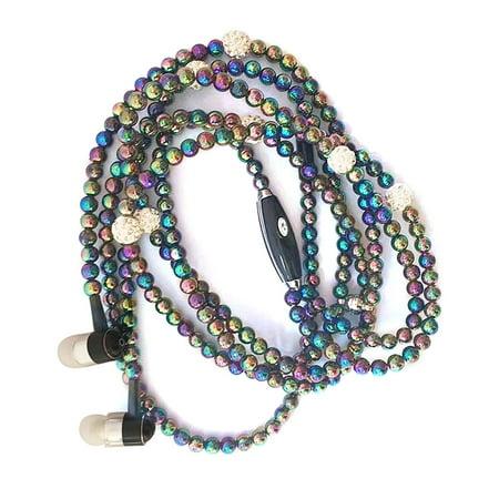 Jewelry Pearl Necklace Stereo Earphones with Microphone 3.5mm In-ear Headphone Wired Headset Earbuds for Phone Girls