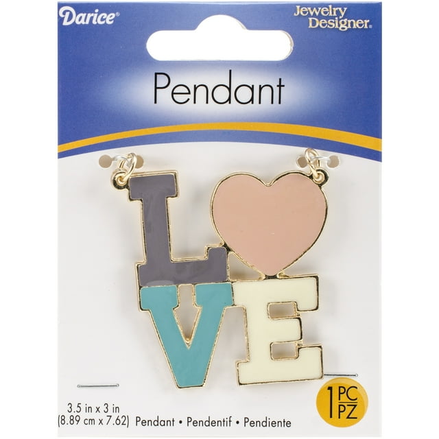 Jewelry Pendant: Love, Colored Enamel and Gold, 2 x 1.92 inches