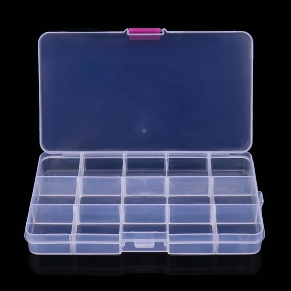 Jewelry Plastic Storage Box, Adjustable 15-Compartment Grid Slot Plastic Storage Box Jewelry Bead Tool for Tape, Art Supplies and Sticker Container Organizer Case, 6.8x3.9x0.91"