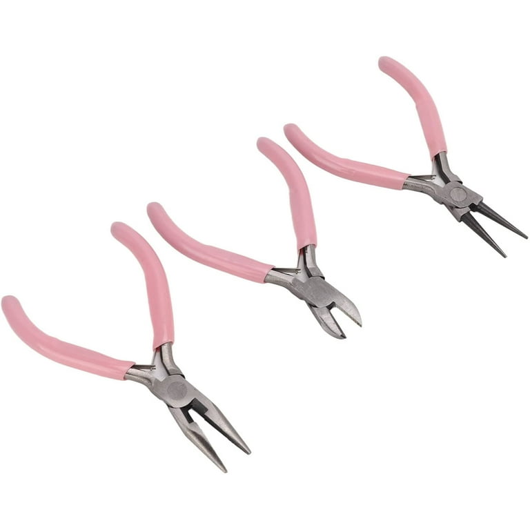 Jewelry Pliers 3pcs Pink Round Nose Plier Needle Nose Plier Diagonal Plier Round Needle Diagonal Nose Carbon Steel Sturdy DurableHigh Hardness Long Service Life for Crafts DIY Walmart