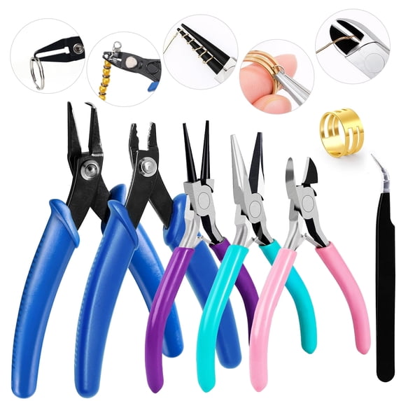 5 Pcs Superb Jewelry Pliers Set, Jewelry Making Supplies Includes Round, Chain, Needle, Bent & Zipper Jewelry Pliers for Repair, Wire Wrapping & DIY Crafts