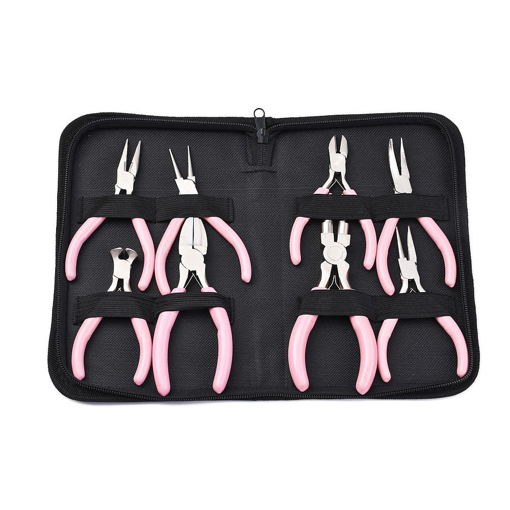 Jewelry Pliers Tools 8pcs 45# Carbon Steel Jewelry Pliers set for Jewelry Making Supplies Surface Ferronickel Pink 12.5x5x0.9cm Carbon Steel