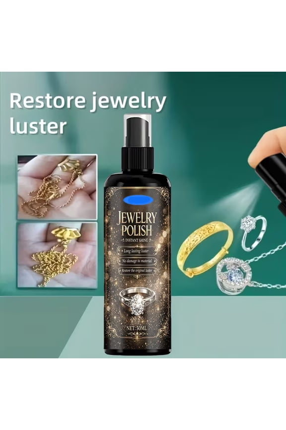 Jewelry Polish Spray 50Ml, Metal Surface Cleaner & Protector, 1 Towel Included For Necklaces Earrings Bracelets Rings