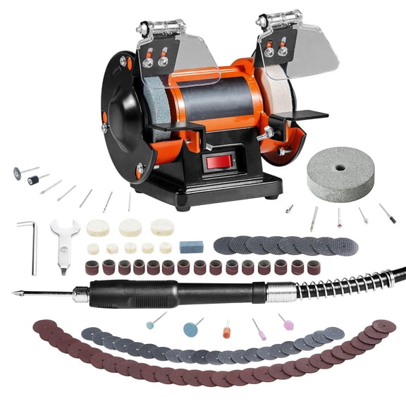 Jewelry Polishing Machine Benchtop Abrasive Wheel Polisher Grinder 3590 RPM Lathe with Wool Wheel Abrasive Fiber Wheel Grinding Wheel and 100 Tools