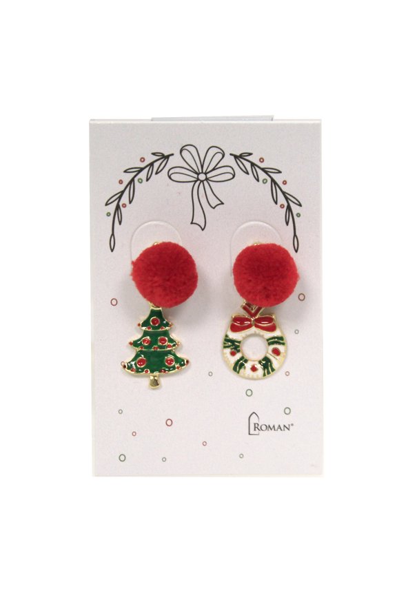 Pom Pom Christmas Earring Post Snowman Tree Wreath Santa 13738 Wreath