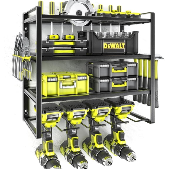 Jenmayt Power Tool Organizer-8 Drill Holder Wall Mount,4 Layer Heavy Duty Metal Power Tool Storage Rack,Garage Tool Organizer and Storage with Screwdriver Holder/Plier Holder/Hammer Holder
