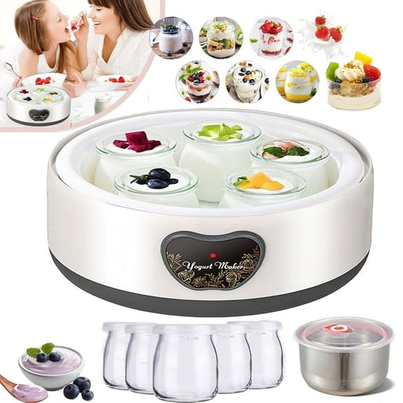Jewelry Probiotic Yogurt Maker,New Electric Portable Yogurt Maker, Multi-Function Electric Yogurt Machine for Home Use, Food grade stainless steel liner with 5 Glass Jars