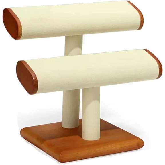 Jewelry Rack 2 Tier Jewelry Holder Solid Wood T-Bar Watch Display Stand Jewelry Organizer Holder for Watch Bracelet Countertop Table Top Jewelry Tower Jewelry Stand Holder (Color : B)