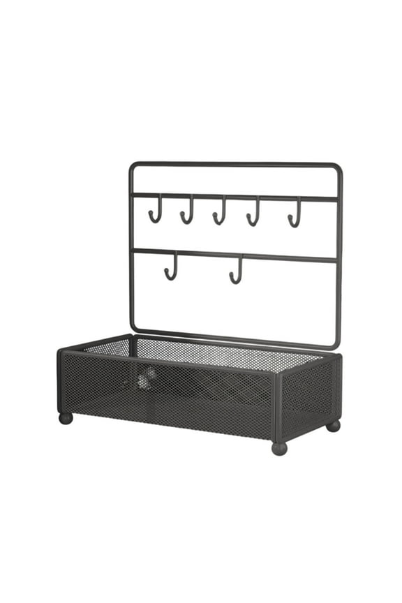 Jewelry Rack Organizer, Desktop Trinket Display Rack Featuring Hangable Iron Shelf Design for Compact Storage and Stylish Decoration, Black Metal Finish for Home Or Office