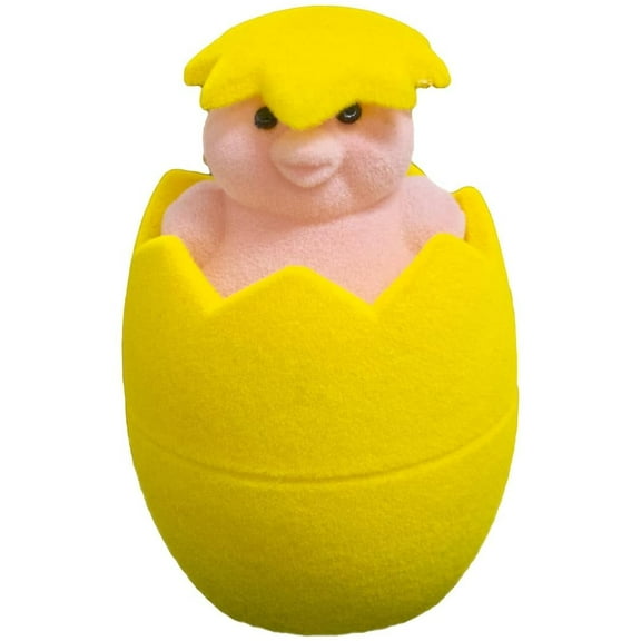 Novel Box Yellow Novelty Jewelry Ring/Earring 1.75x1.75x2.5 Inches Flocked Hatching Egg Shaped Box
