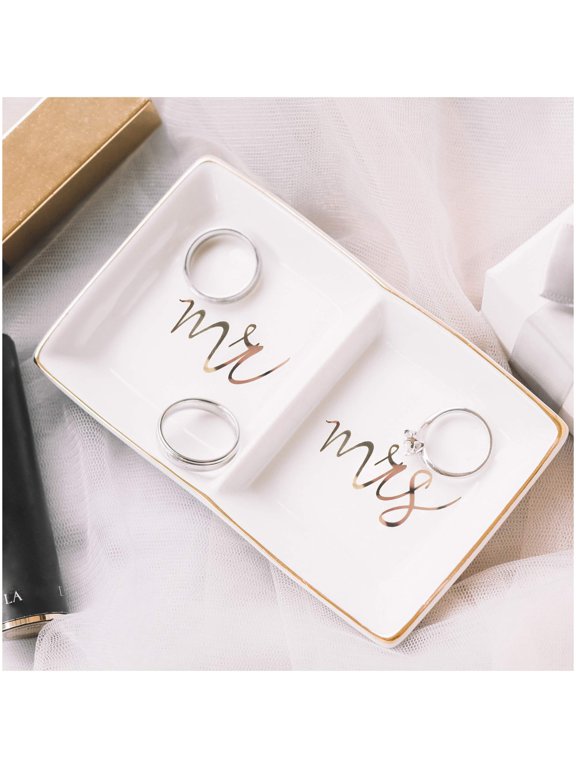 Jewelry Ring Dish Ceramic Trinket Tray Wedding Engagement Gift for Bride Desk Storage for Mr Mrs Engaged Gifts