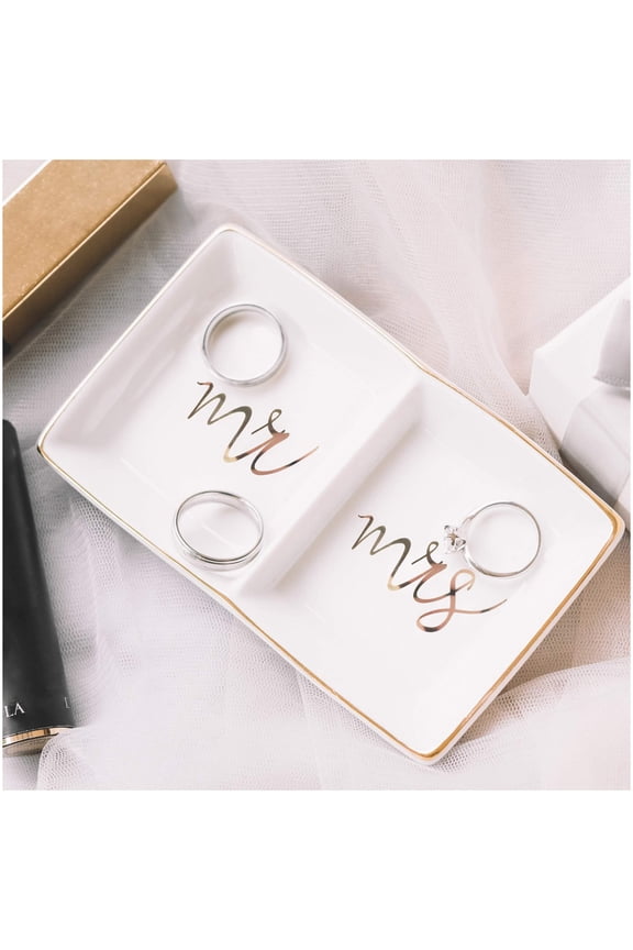 Jewelry Ring Dish Ceramic Trinket Tray Wedding Engagement Gift for Bride Desk Storage for Mr Mrs Engaged Gifts