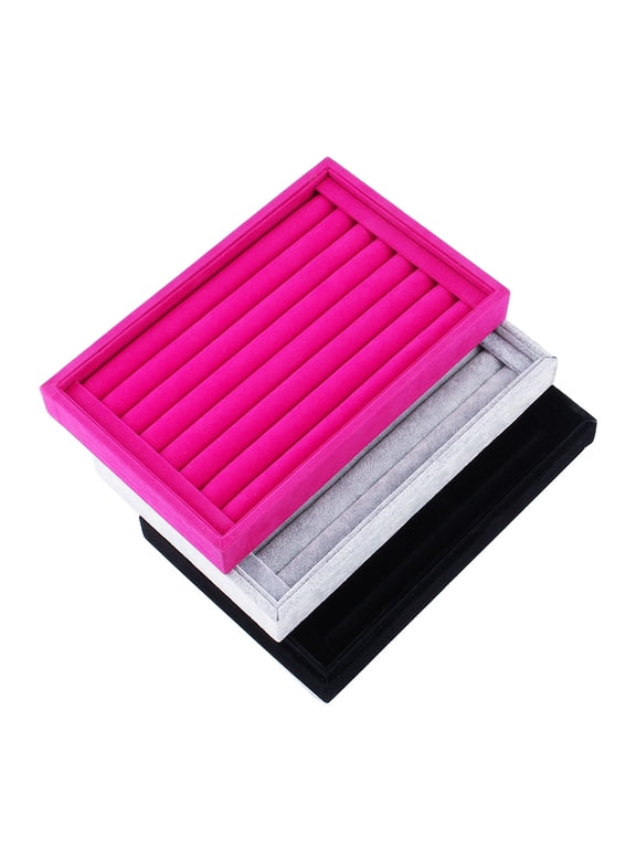 Jewelry Ring Display Tray Velvet Earring Showcase Cufflinks Storage Holder Organizer