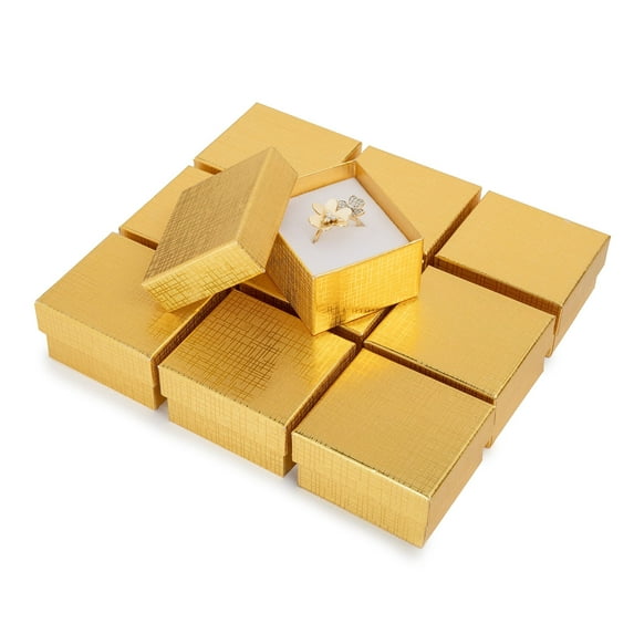 Jewelry Ring Gift Box 100 Pack, Cardboard Gift Boxes with Flocked Foam Ring Slot, Small Jewelry Boxes for Gifts and Women, Earrings Packing Box, for Christmas, Stores Gold