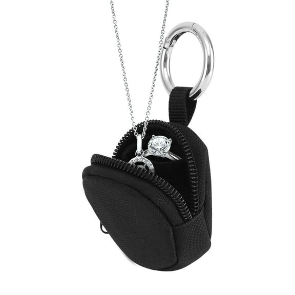 Jewelry Ring Holder Box with Keychain, Portable Gym Jewelry Storage Box Case, Small Travel Ring Earring Stud Necklace Storage Case (Black)