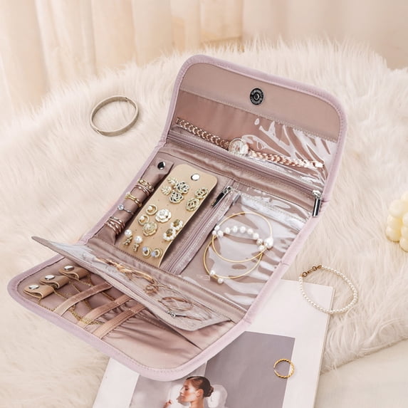 Jewelry Roll Travel Organizer Bag for Earrings, Necklaces, Rings, Bracelets, Portable Foldable Jewelry Storage for Travel, Home, Business Trips, Safe Anti-Tangle Jewelry Case for Women and Men