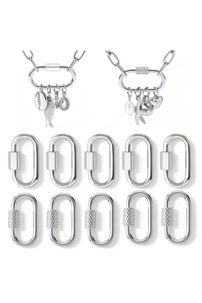 Jewelry Screw Lock Connectors, Oval Silvery Carabiners, Stainless Steel Charm Clips, 10 Pcs