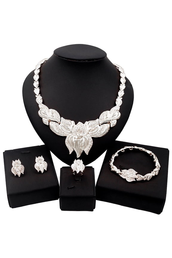 Jewelry Set For Women - Women's Hugs & Kisses XOXO 4 Pieces Necklace Set Includes Necklace Bracelet Ring Earrings Layered Real Gold Plated #136