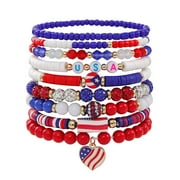 DOLSRINKSYS Jewelry Set : Independence Day Bracelet Red White Blue Bracelet Set Fashion Flag Soft Ceramic Beaded Handicraft For Women Summer Beach Surfing Bracelet Independence Day Gift