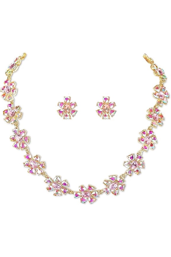 Jewelry Set for Women, Necklace Dangle Earrings, Gold Plated Jewelry Set with Austrian Crystal, Allergy Free Wedding Party Jewelry for Bridal Bridesmaid (Fancy)