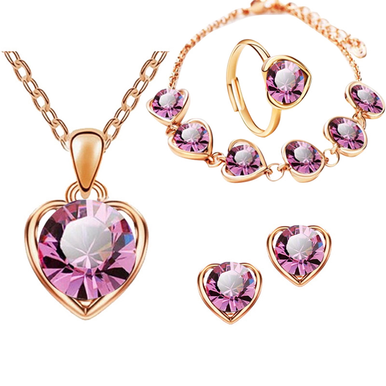CZ pink Butterfly Necklace,Earrings And Ring Set, Swarovski Crystal Ea –  TheMillenniumBride