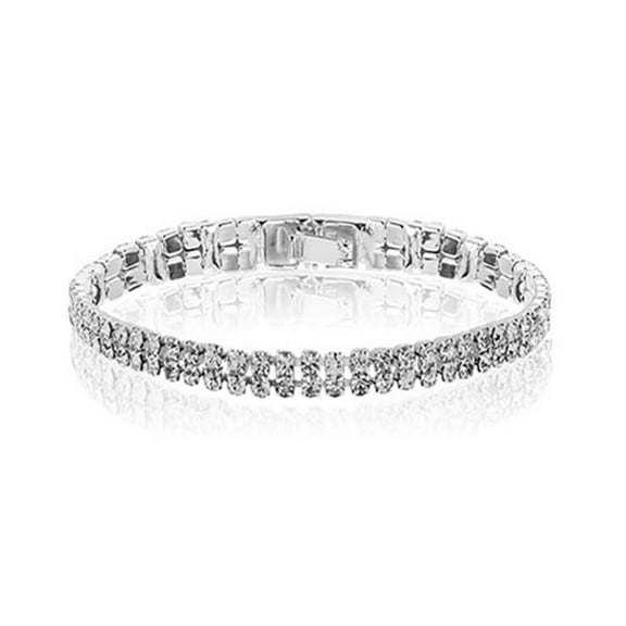 Jewelry Sets For Women, Silver Jewelry Set For Women Rhinestone Crystal Necklace Link, Bangle Drop Bridal Bracelet Earrings