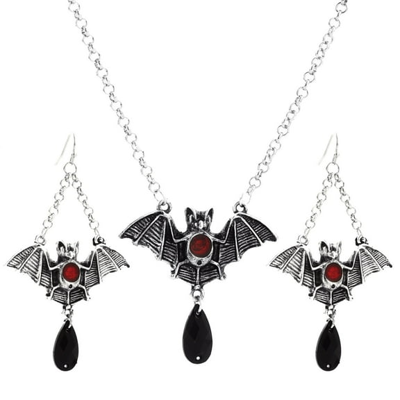 Jewelry Sets Halloween Bat Necklace and Earrings for Women Bat Pendant Jewelry Set Accessories for Halloween Parties and Celebrations