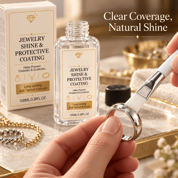Jewelry Shine Coating Liquid, Brush-on Protective Finish, Apply to Compatible Metal Jewelry, for Jewelry Care Table and Accessory Storage Area, 3.4 fl oz