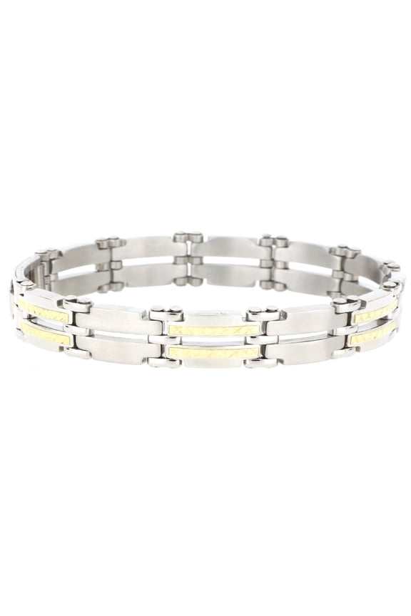 Jewelry Stainless Steel Double Row Bracelet Solid 14K Diamond Cut Gold Bars Polished finish