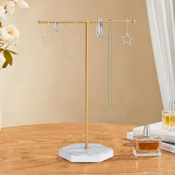 Jewelry Stand Display Necklace Holder T-Bar Plated Metal Tabletop Jewelry Organizer Tower for Show Jewelry Hanging Pendant Earring Bracelet Ring Accessorie cabinet shelf