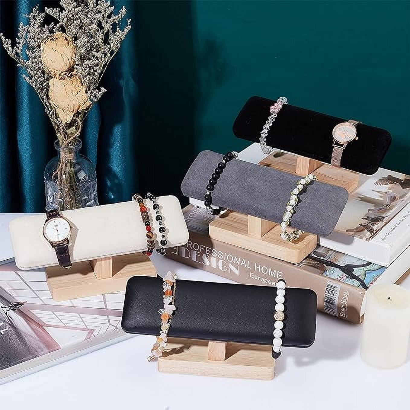 Jewelry Stand, Jewelry Display, Solidly Wood + Beige Soft Velvet T