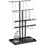 NIFFGAFF Jewelry Stand Holder Organizer Display Rack for Necklaces, Earrings, Rings, Bracelets, Store and Hanging Accessory Organization With Tray, Aesthetic Room Decor, Black