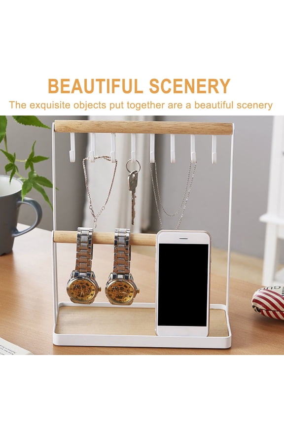 Jewelry Stand Necklace 2-Tier, Usupdd Sturdy Metal Jewelry Tower Rack with Earring Tray, 8 Hooks Necklaces Hanging Storage Tree Organizer for Bracelets Rings Vanity