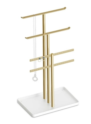 sovia Earring Organizer 3-Tier 75 Holes Jewelry Organizer Display  Stand,Metal Earring Holder with Wood Basic stand,Necklace holder Storage  Tray for