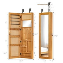 Jewelry Storage For Bedroom Solid Wood Jewelry Armoire Organizer Cabinet with Full-Length Mirror, 47.5x14.3 in Wall-Mounted Lockable with LED Light,Bedroom Jewelry Storage Solutions