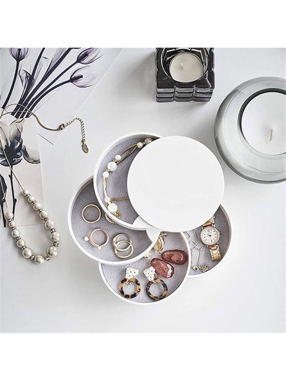 Jewelry Storage Box 4-Layer Rotatable Jewelry Accessory Storage Tray With Lid