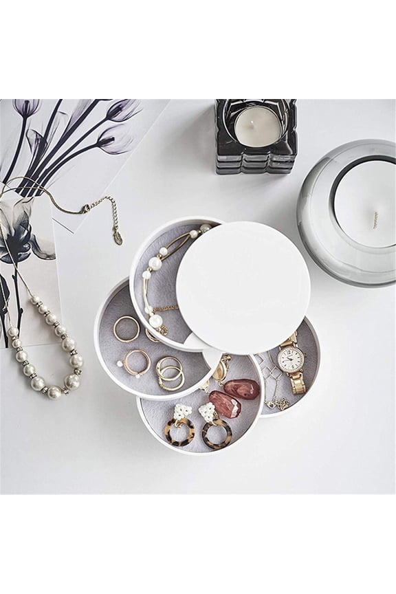 Jewelry Storage Box 4-Layer Rotatable Jewelry Accessory Storage Tray With Lid