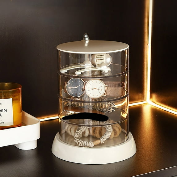 Jewelry Storage Box Under $5! Yrmaups Transparent Rotating Jewelry Organizer Box, Multi Layer Storage for Rings, Earrings, Necklaces, Hair Clips, Compact Vanity Organizer with Drawers