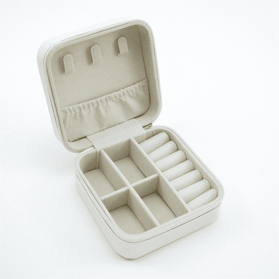 Jewelry Storage Box Portable Home Travel Earrings Necklace Storage Case For Women Ring Organizer PU Leather Display Case(One Size,White)