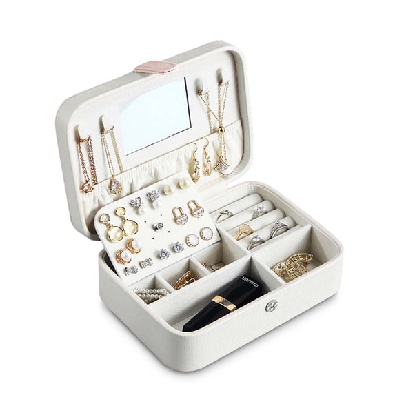 Jewelry Storage Box, Small Travel Jewelry Box Organizer Case, Njjex Faux Leather Portable Jewelry Box Organizer Case for Rings Earrings Necklace, White