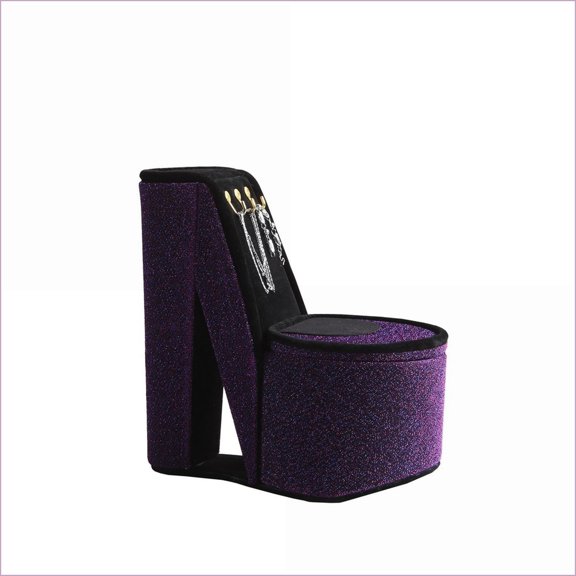 Jewelry Storage High Heel Shoe Design with Hooks & Slots, Manufactured Wood | Purple Velvet
