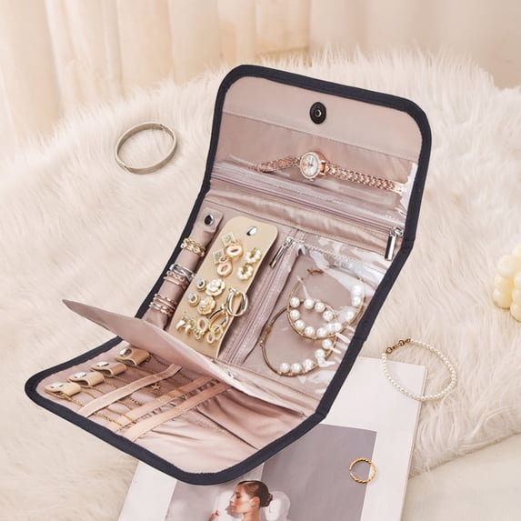 Jewelry Storage Roll Travel Folding Organizer Bag Protective Compartments Compact Lightweight Portable Case For Rings Earrings Necklaces Bracelets At Home Or Travel